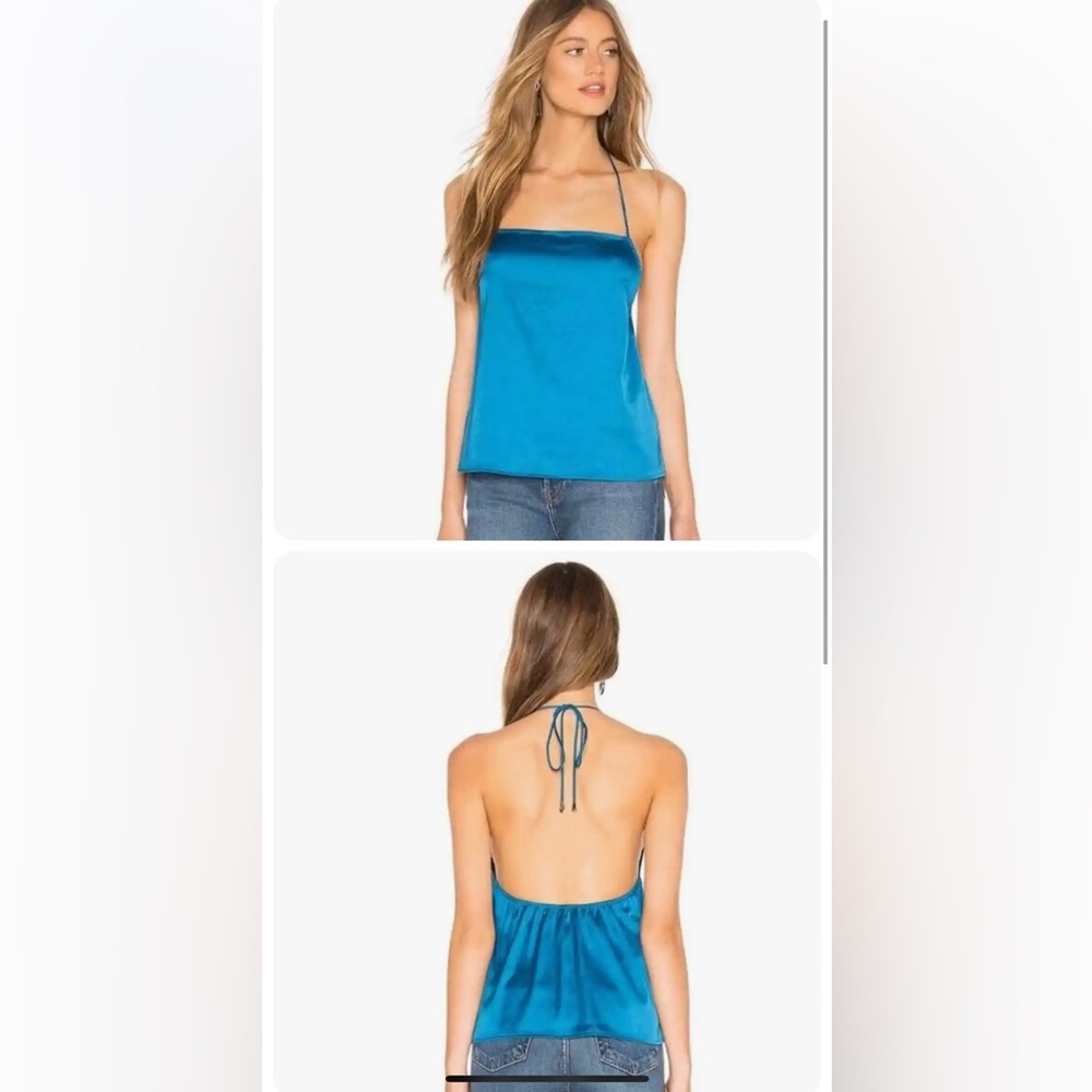 By The Way Brenda Satin Teal Halter Top Sz XS